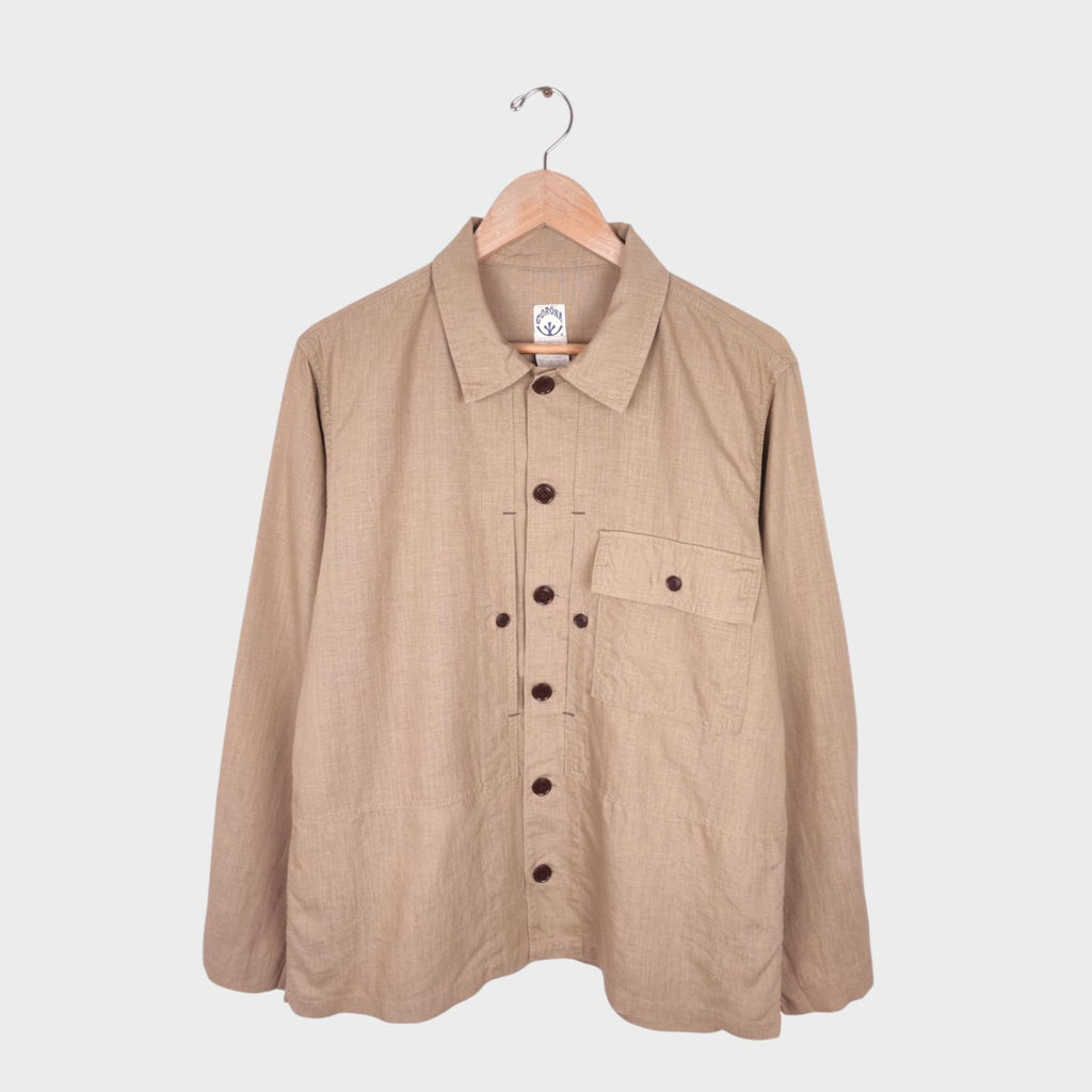 CORONA UTILITY Men's Made in Japan Beige 100% Linen Military Overshirt