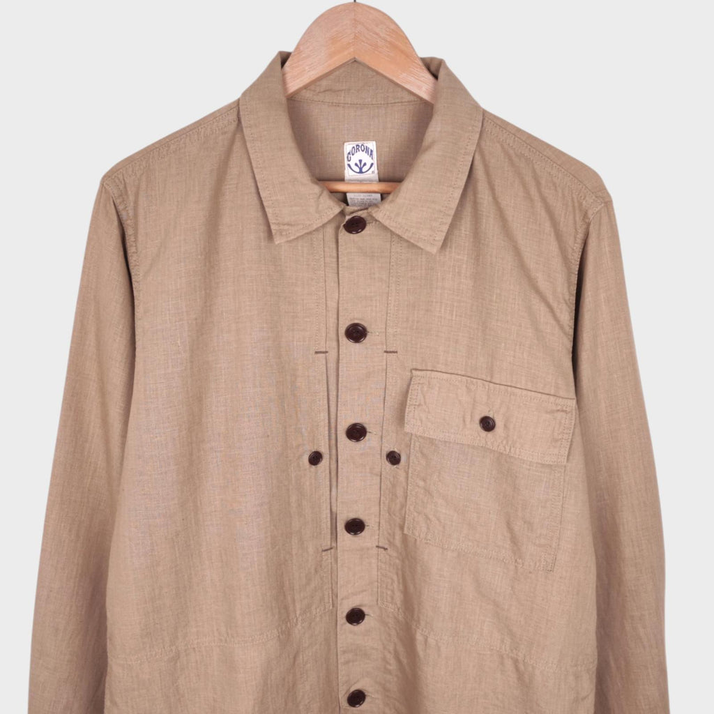 CORONA UTILITY Men's Made in Japan Beige 100% Linen Military Overshirt