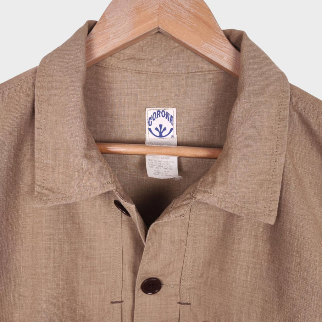 CORONA UTILITY Men's Made in Japan Beige 100% Linen Military Overshirt