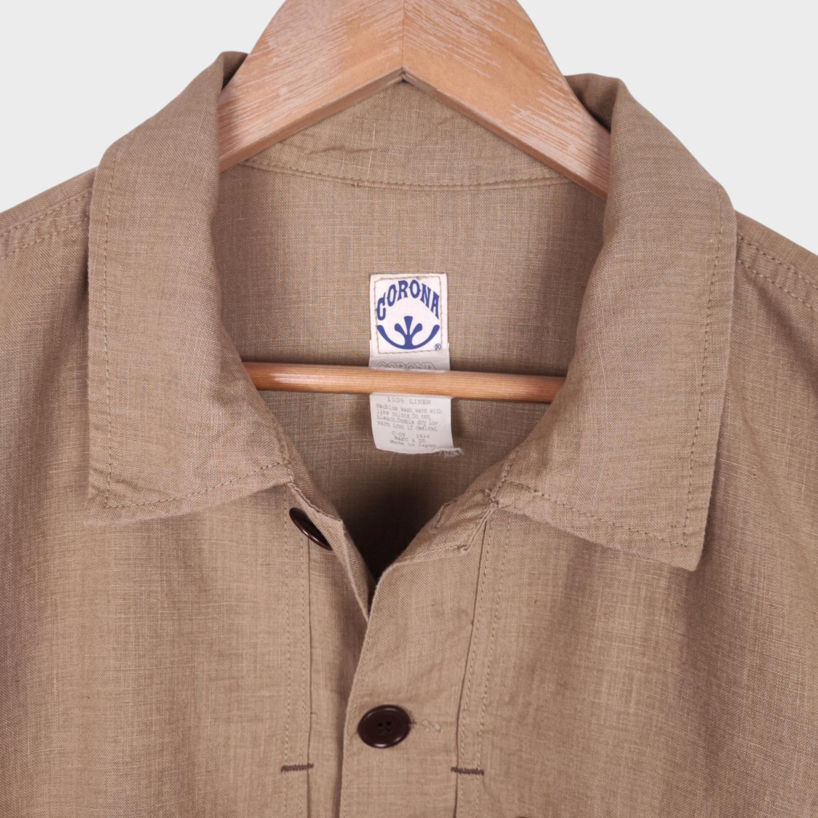 CORONA UTILITY Men's Made in Japan Beige 100% Linen Military Overshirt