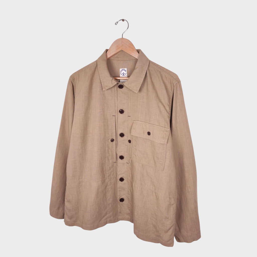 CORONA UTILITY Men's Made in Japan Beige 100% Linen Military Overshirt