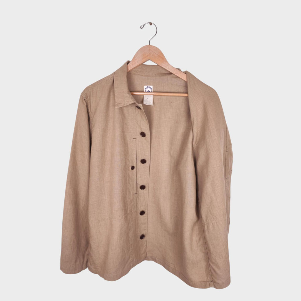 CORONA UTILITY Men's Made in Japan Beige 100% Linen Military Overshirt