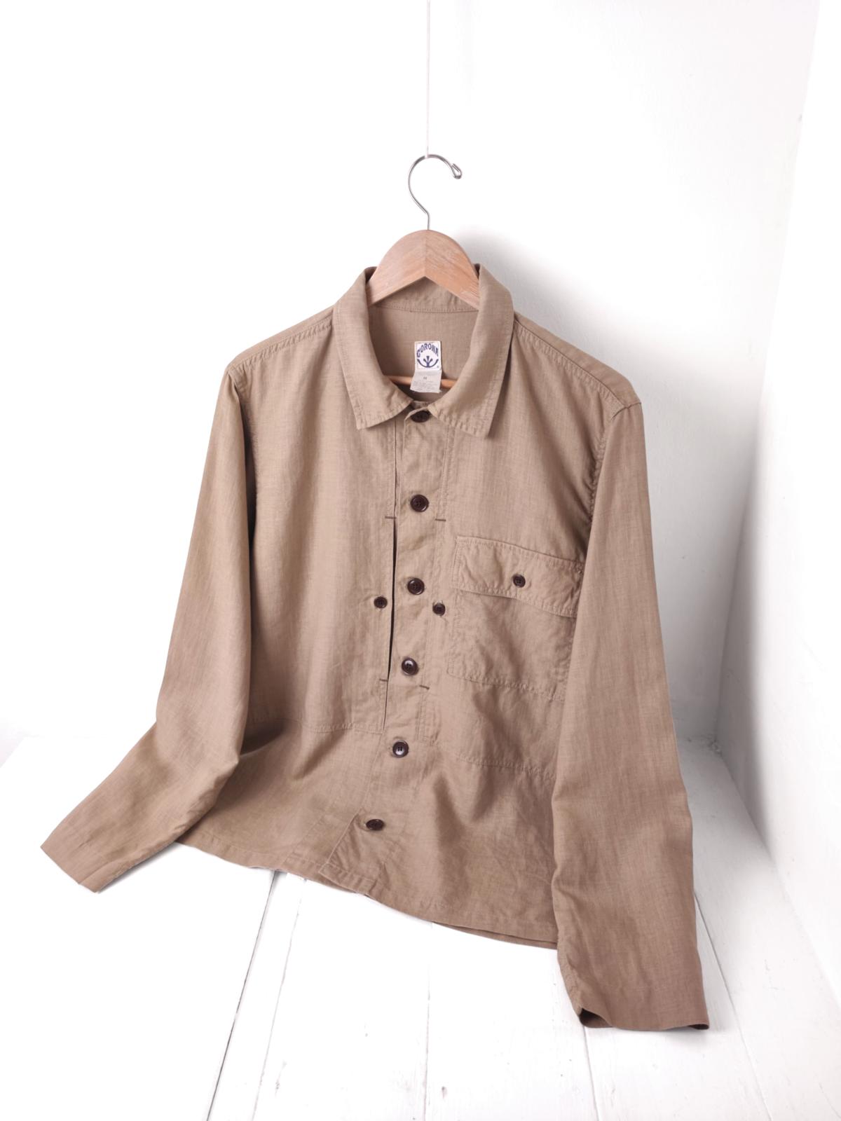 CORONA UTILITY Men's Made in Japan Beige 100% Linen Military Overshirt