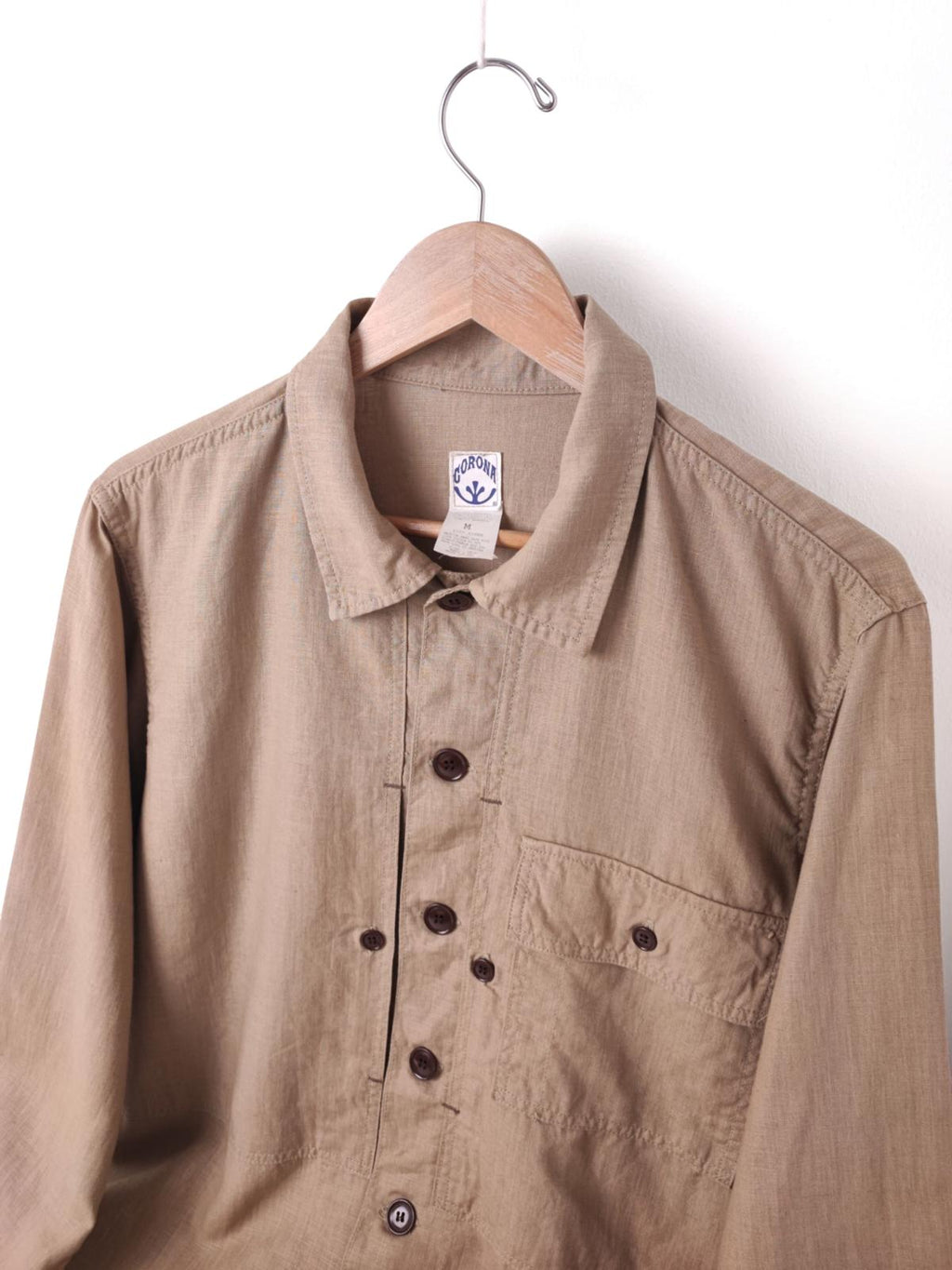 CORONA UTILITY Men's Made in Japan Beige 100% Linen Military Overshirt