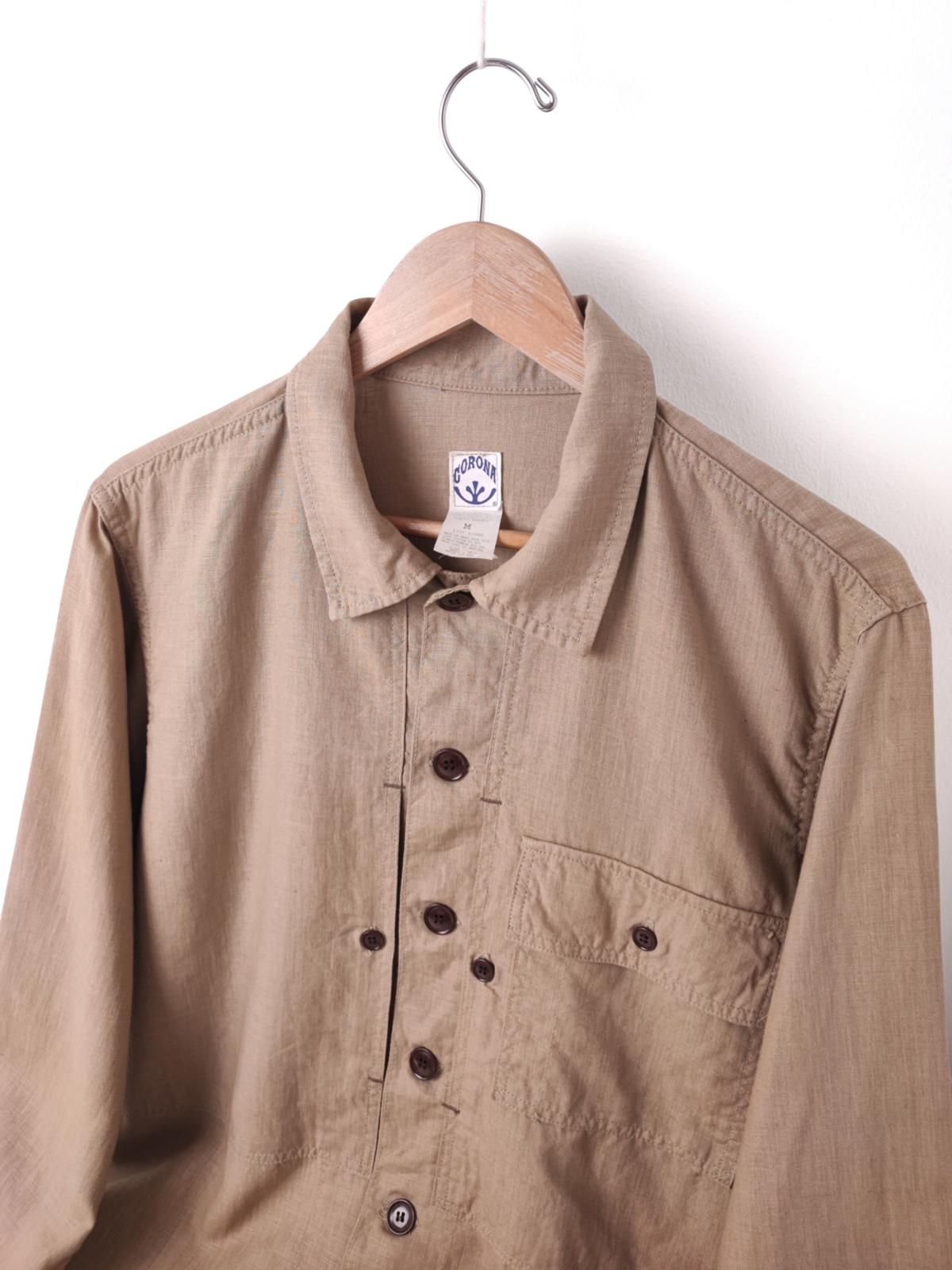 CORONA UTILITY Men's Made in Japan Beige 100% Linen Military Overshirt