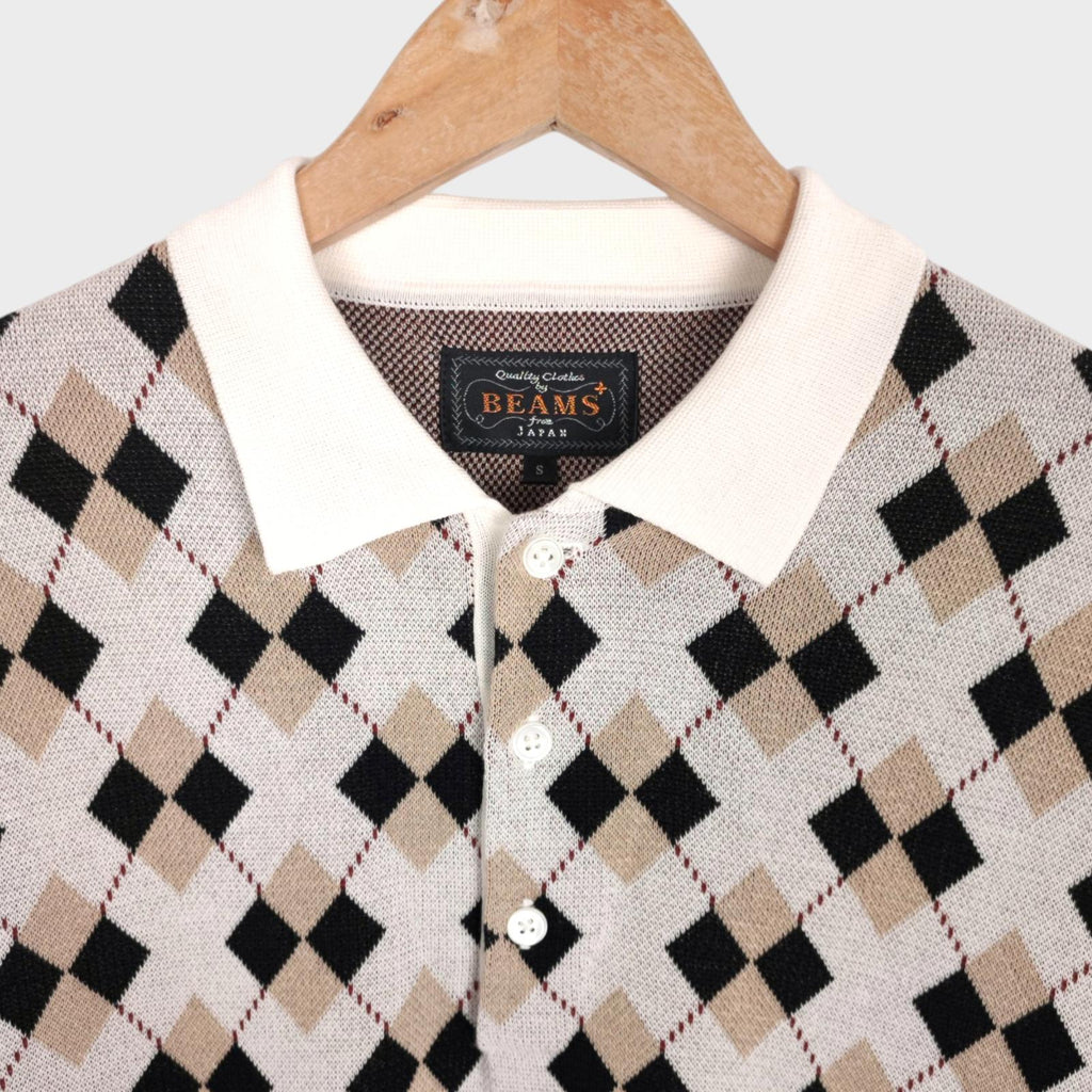 BEAMS PLUS Men's Multicoloured Argyle Cotton Polo Shirt