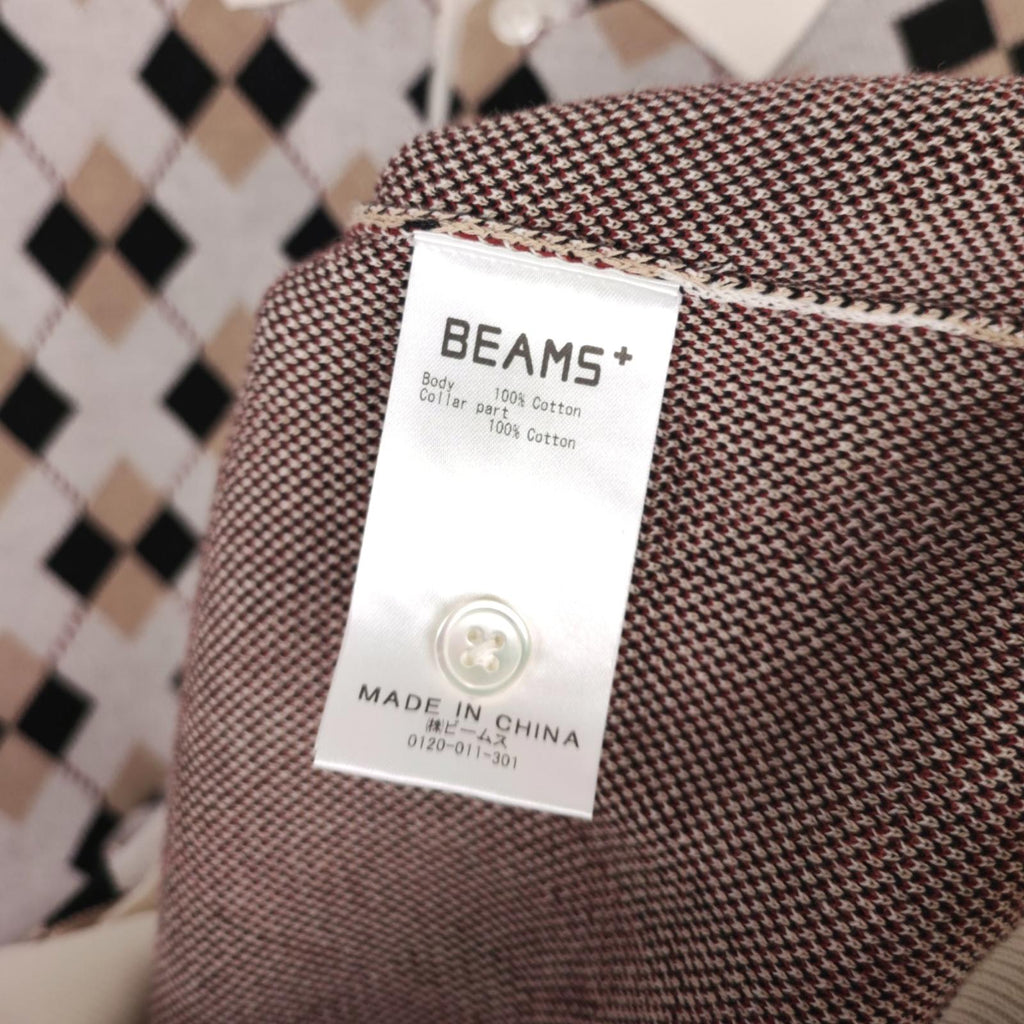 BEAMS PLUS Men's Multicoloured Argyle Cotton Polo Shirt
