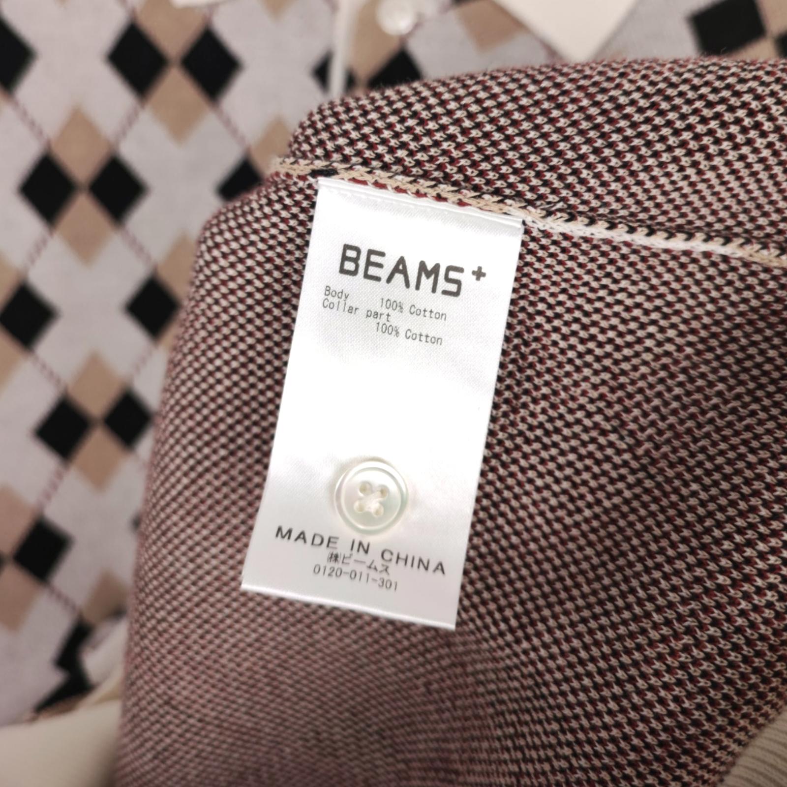 BEAMS PLUS Men's Multicoloured Argyle Cotton Polo Shirt