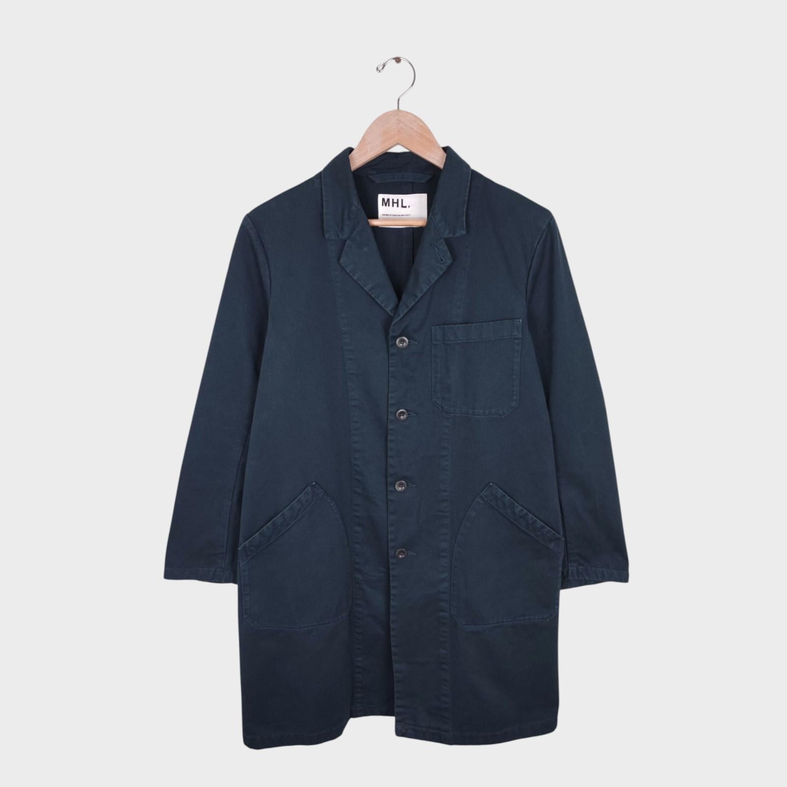 MHL MARGARET HOWELL Men's Navy Blue Cotton Twill Atelier Shop Coat