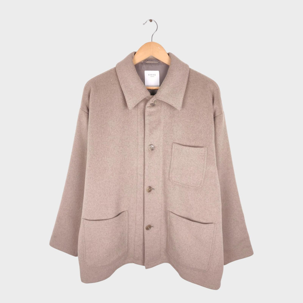 BEAMS B:MING Men's Cream Tasmania Wool Blend Chore Jacket
