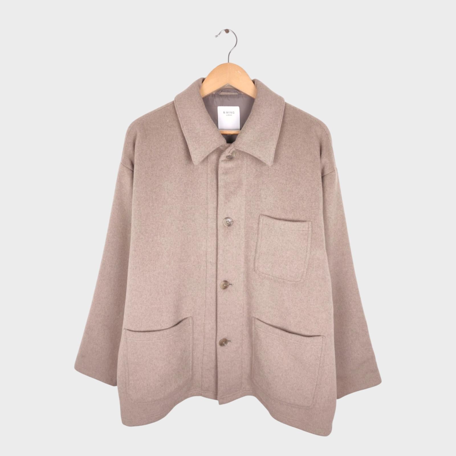 BEAMS B:MING Men's Cream Tasmania Wool Blend Chore Jacket