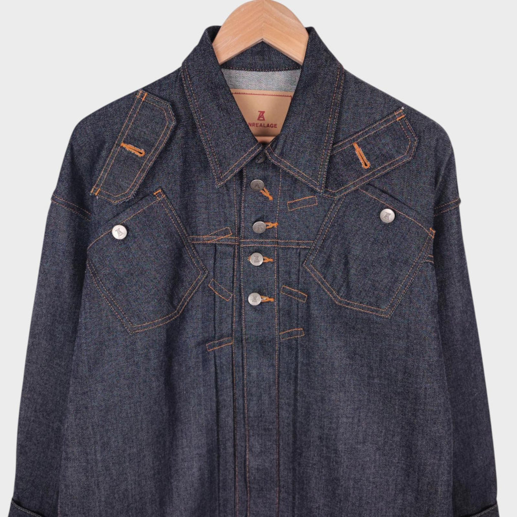 ANREALAGE Men's Blue Selvedge Denim Made in Japan Deconstructed Jacket