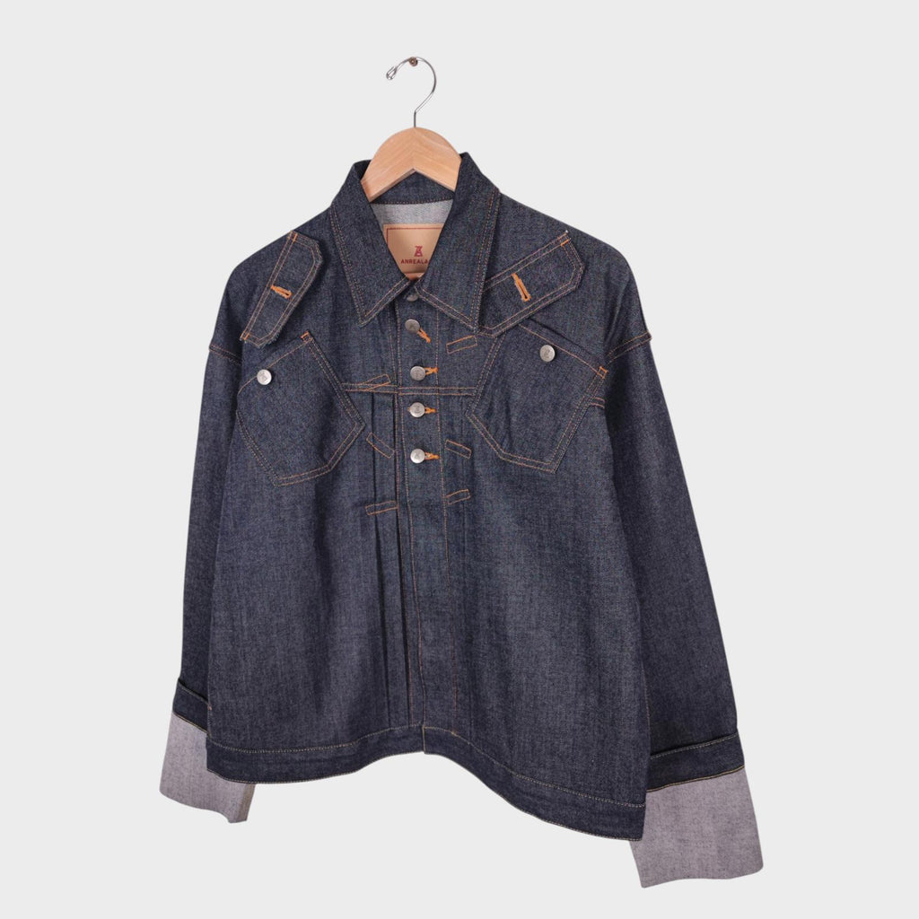 ANREALAGE Men's Blue Selvedge Denim Made in Japan Deconstructed Jacket