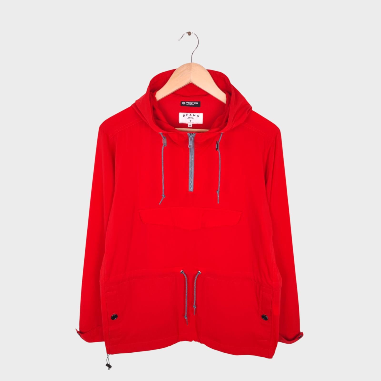 BEAMS Men's Red Pertex 100% Nylon Popover Smock Anorak Jacket