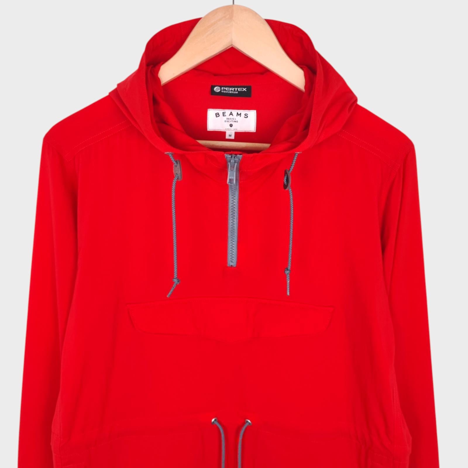BEAMS Men's Red Pertex 100% Nylon Popover Smock Anorak Jacket