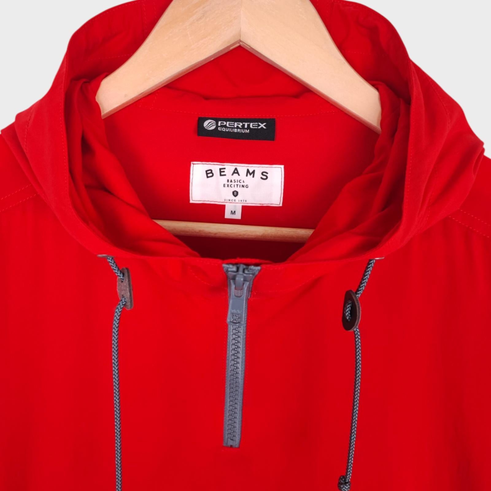 BEAMS Men's Red Pertex 100% Nylon Popover Smock Anorak Jacket