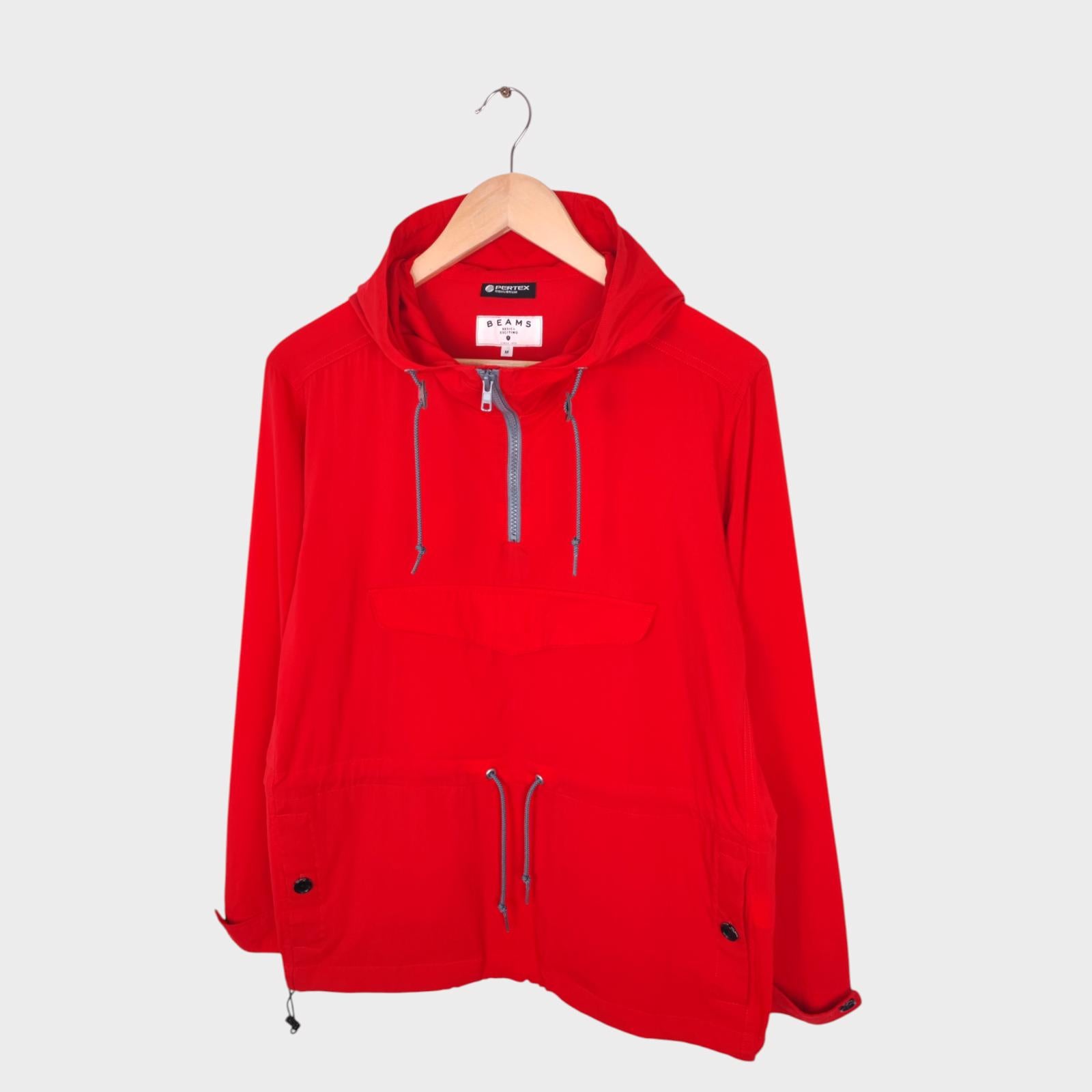 BEAMS Men's Red Pertex 100% Nylon Popover Smock Anorak Jacket