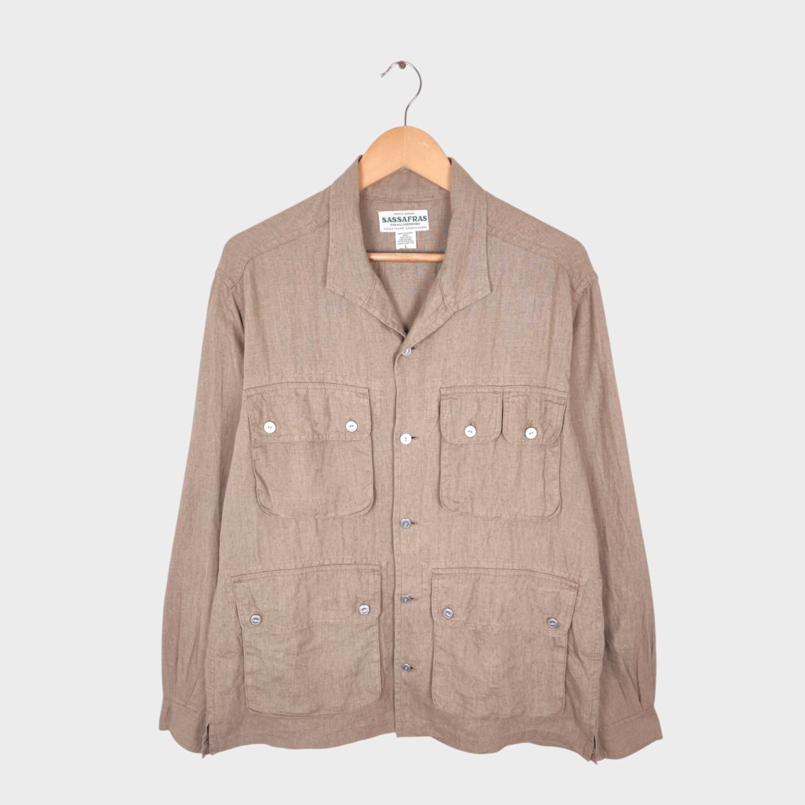 SASSAFRAS Men's Made in Japan Beige 100% Linen Utility Chore Jacket