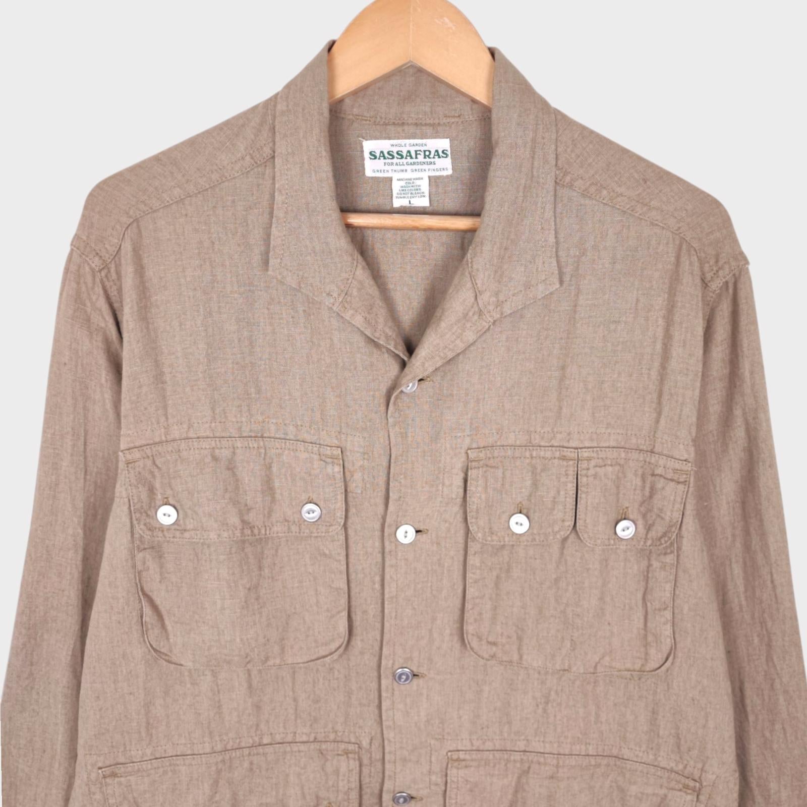 SASSAFRAS Men's Made in Japan Beige 100% Linen Utility Chore Jacket