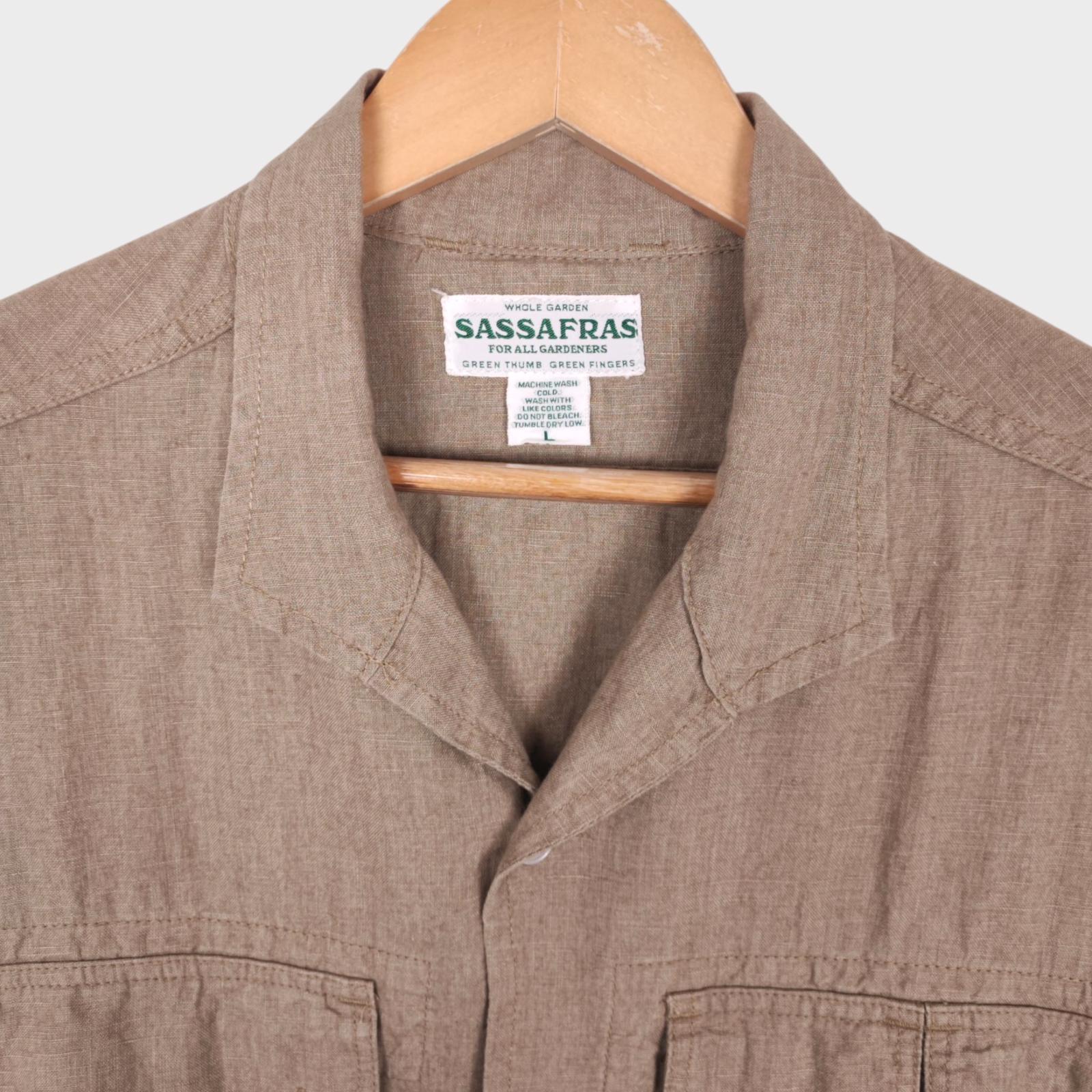 SASSAFRAS Men's Made in Japan Beige 100% Linen Utility Chore Jacket