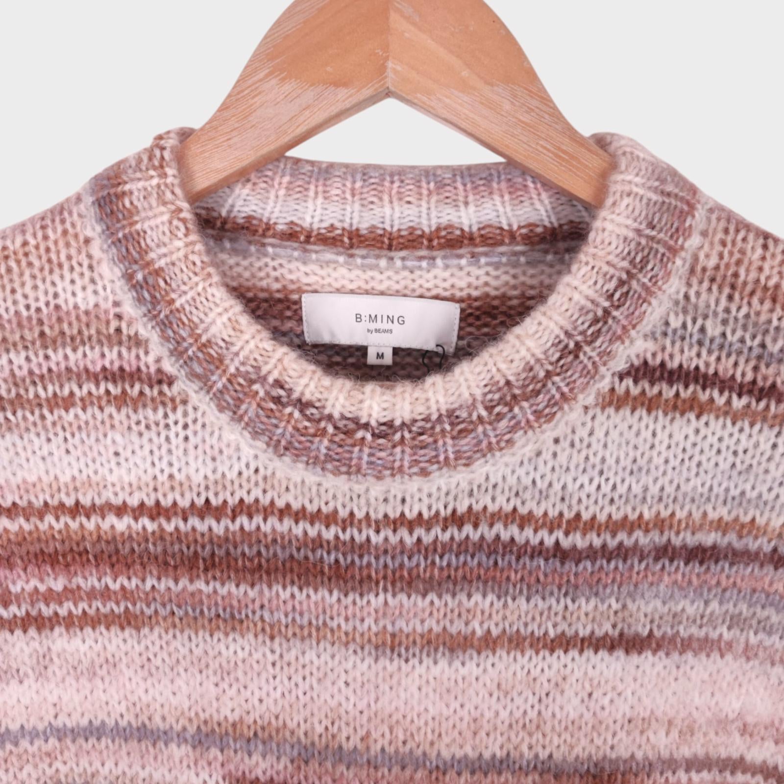 BEAMS B:Ming Men's Pastel Striped Wool Blend Jumper