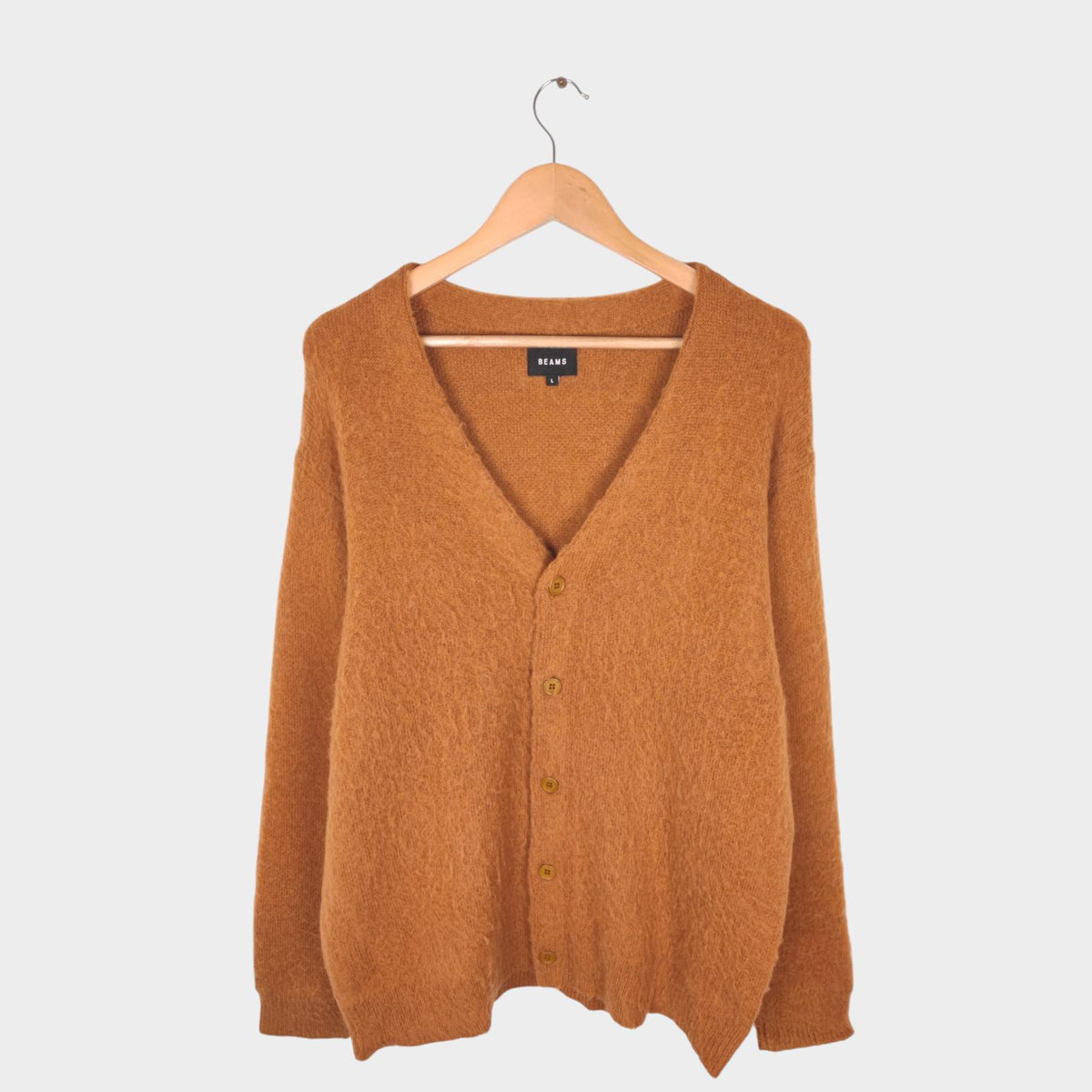 BEAMS Men's Tan/Camel Mohair Blend Shaggy Grunge Cardigan
