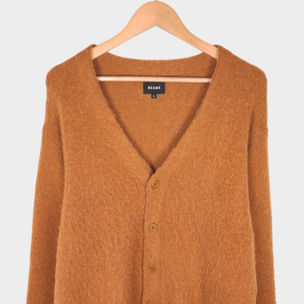 BEAMS Men's Tan/Camel Mohair Blend Shaggy Grunge Cardigan