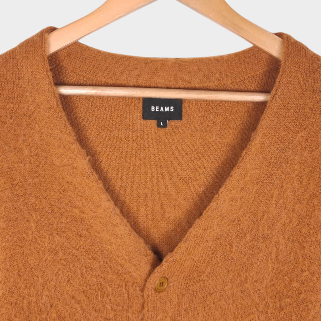BEAMS Men's Tan/Camel Mohair Blend Shaggy Grunge Cardigan
