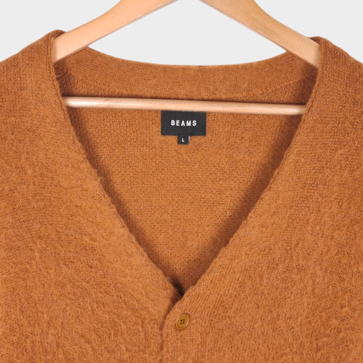 BEAMS Men's Tan/Camel Mohair Blend Shaggy Grunge Cardigan