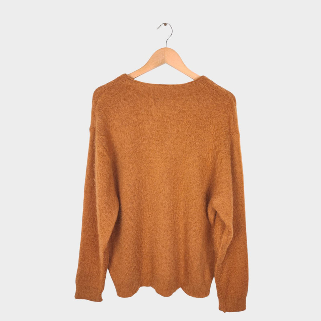 BEAMS Men's Tan/Camel Mohair Blend Shaggy Grunge Cardigan