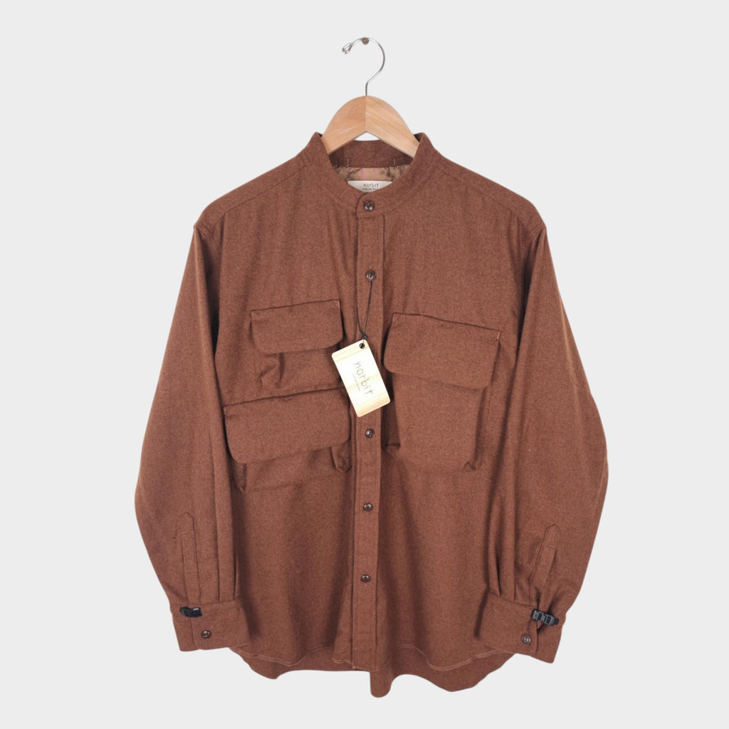 NORBIT BY HIROSHI NOZAWA Men's Brown Wool Blend Stand Collar Field Shirt