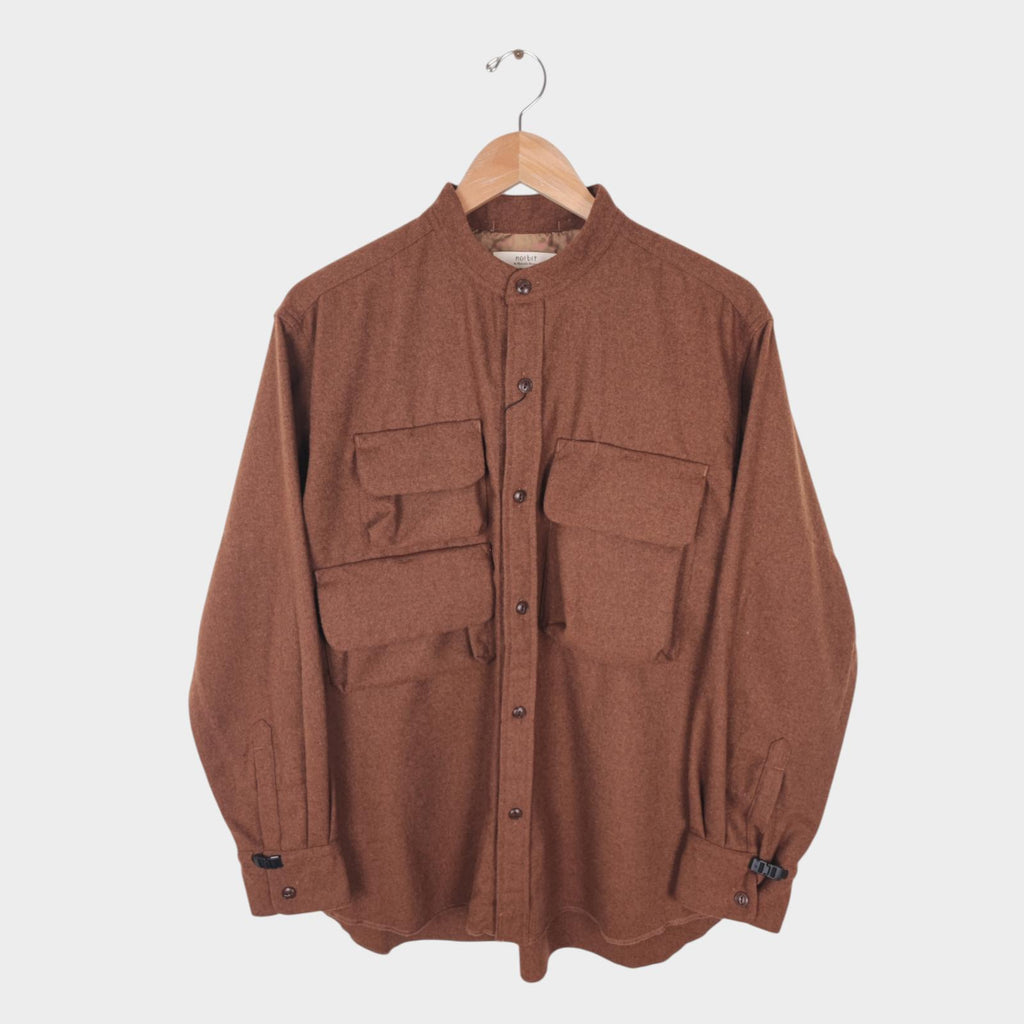 NORBIT BY HIROSHI NOZAWA Men's Brown Wool Blend Stand Collar Field Shirt