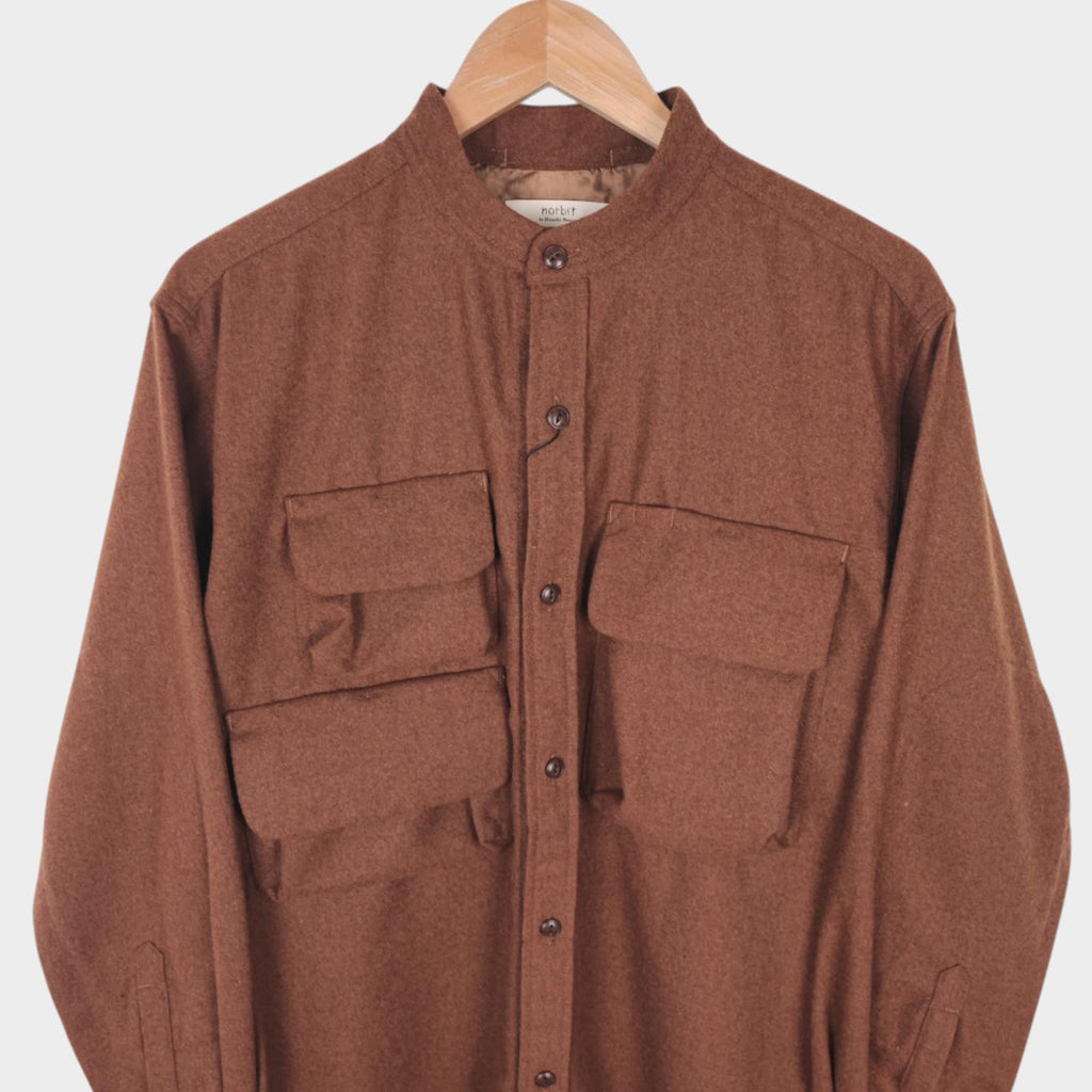 NORBIT BY HIROSHI NOZAWA Men's Brown Wool Blend Stand Collar Field Shirt
