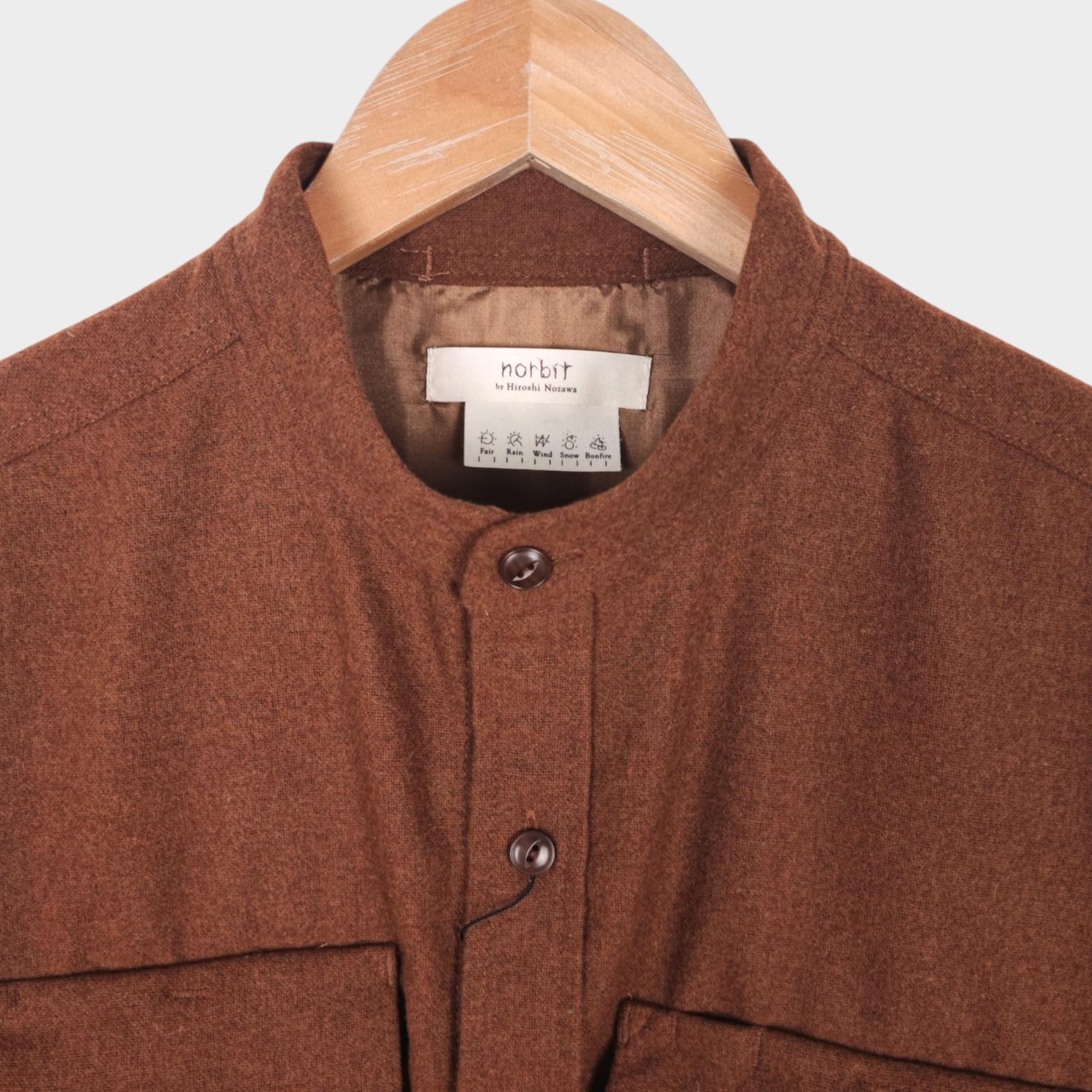 NORBIT BY HIROSHI NOZAWA Men's Brown Wool Blend Stand Collar Field Shirt