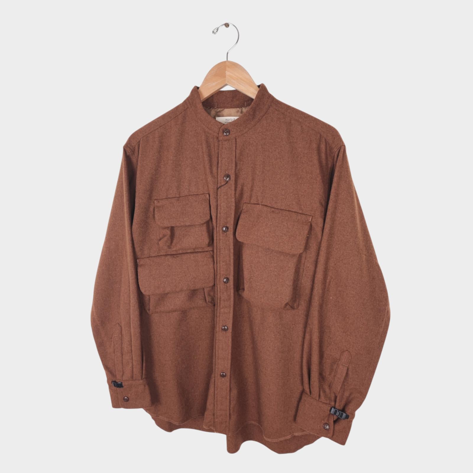 NORBIT BY HIROSHI NOZAWA Men's Brown Wool Blend Stand Collar Field Shirt