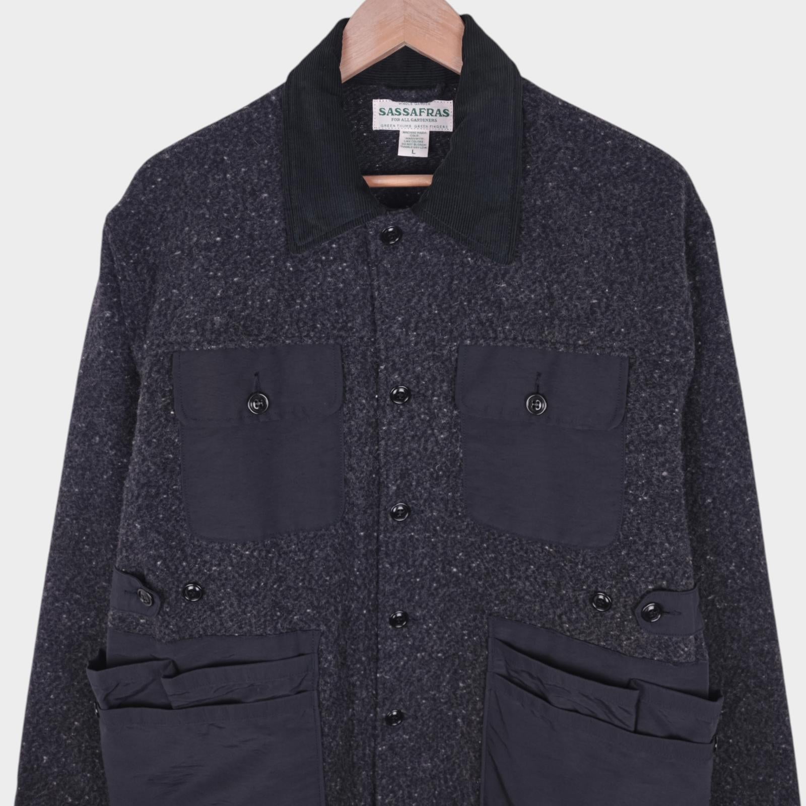 SASSAFRAS Men's Made in Japan Grey Wool Blend Garden Hole Jacket