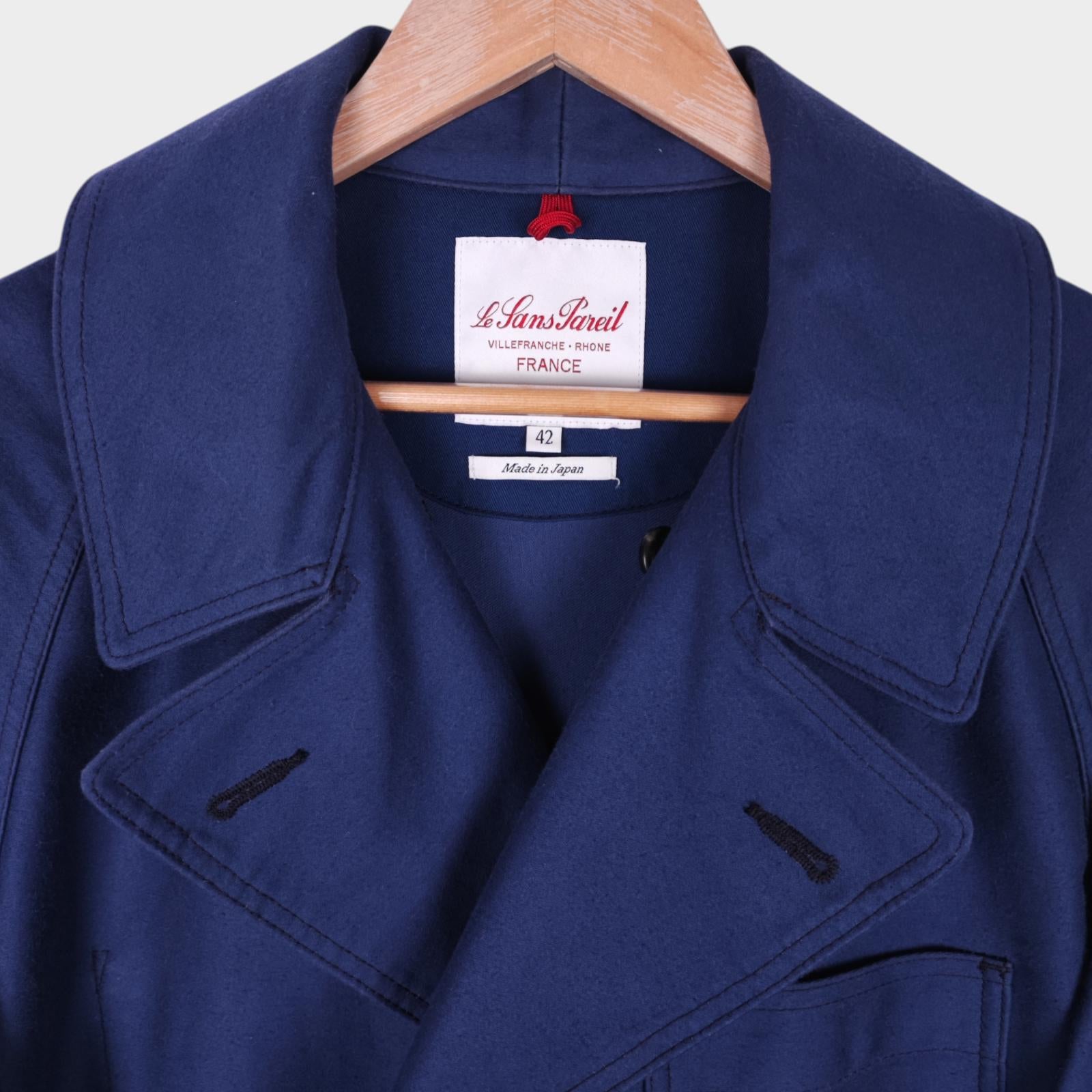LE SANS PAREIL Men's Made in Japan Blue Moleskin Belted Coat