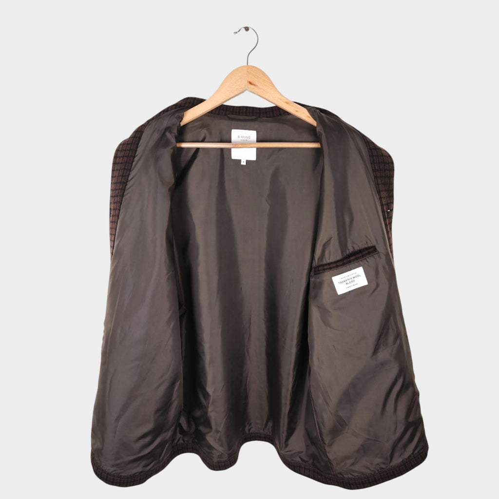 BEAMS B:MING Men's Brown Check Tasmania Wool Blend Chore Jacket