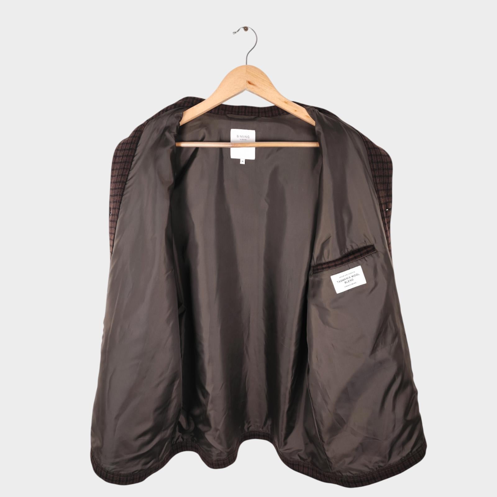 BEAMS B:MING Men's Brown Check Tasmania Wool Blend Chore Jacket