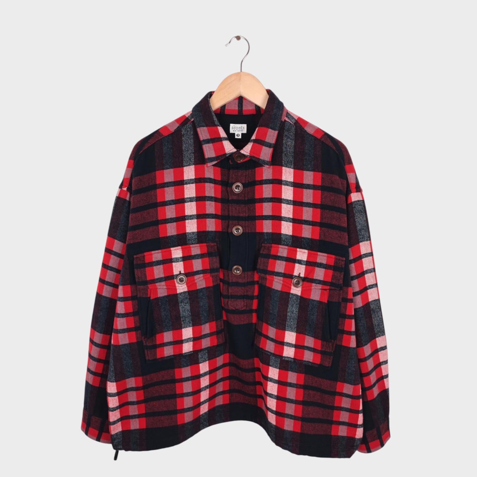 AOZORA BLUE HEAVEN Japan Men's Oversized Fit Checked Oversized Fit Smock