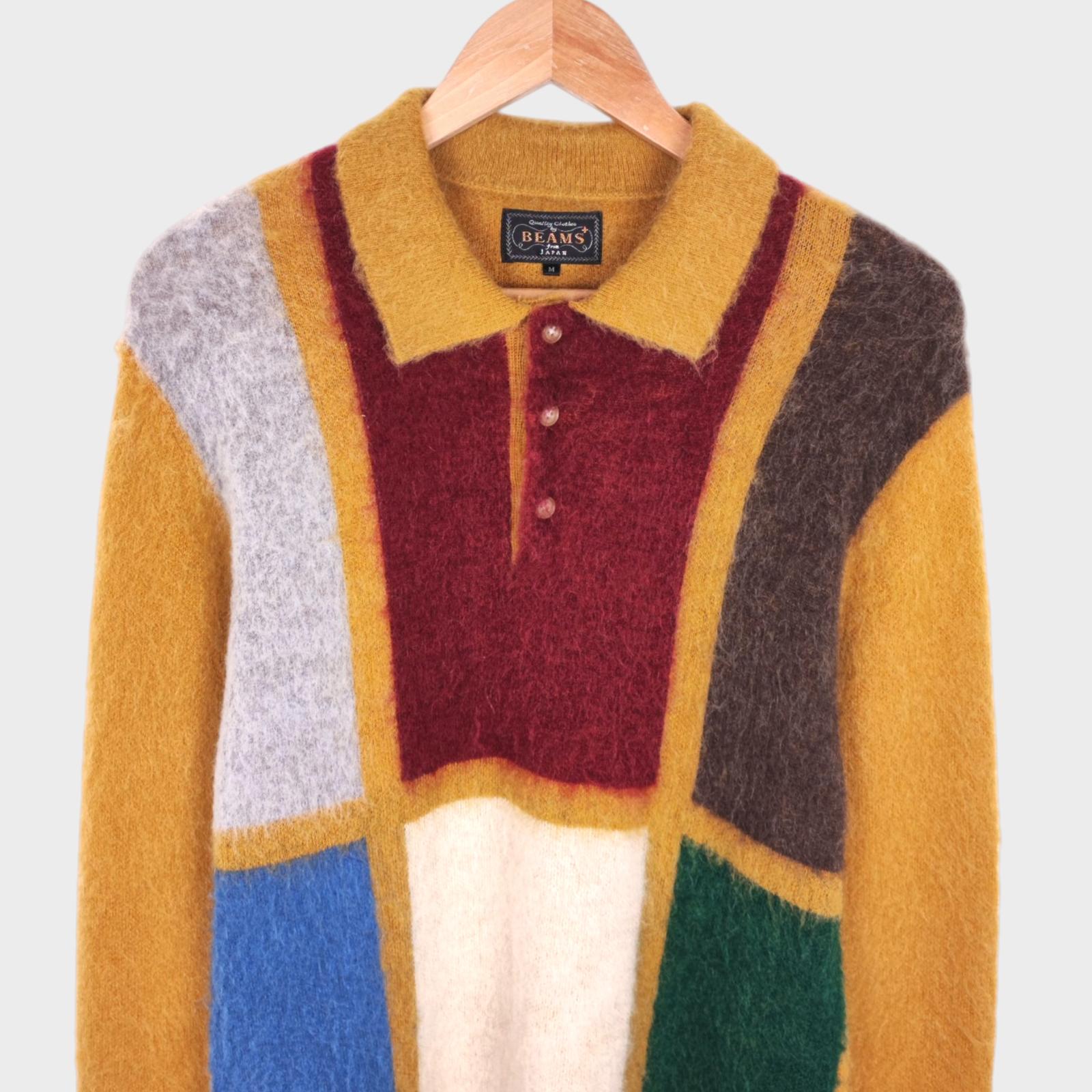 BEAMS PLUS Men's 9 Gauge Shaggy Mohair Blend Polo Shirt Jumper