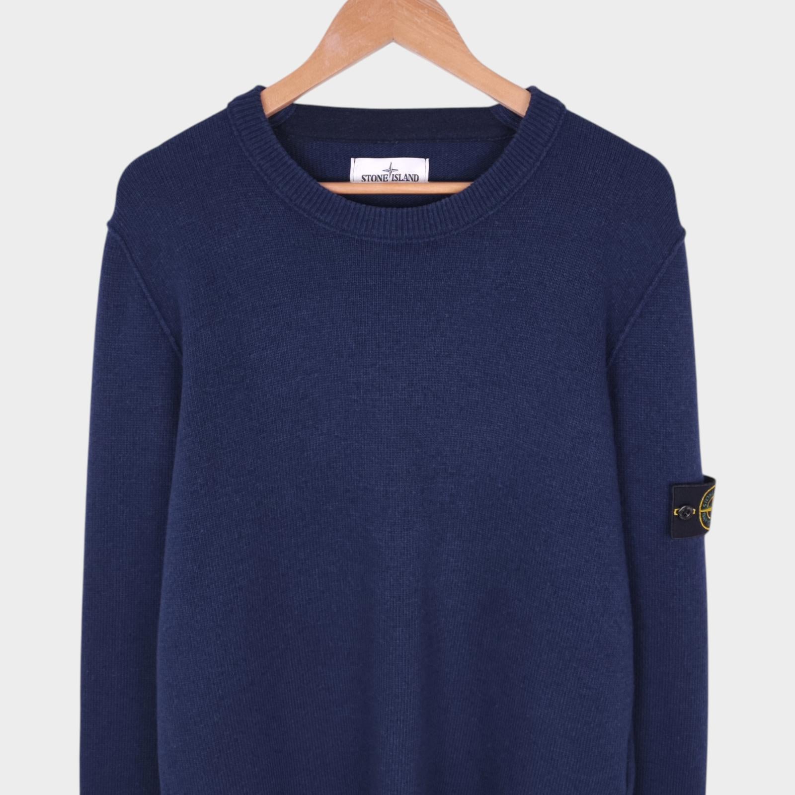 STONE ISLAND Men's Blue Wool Blend Detachable Badge Jumper