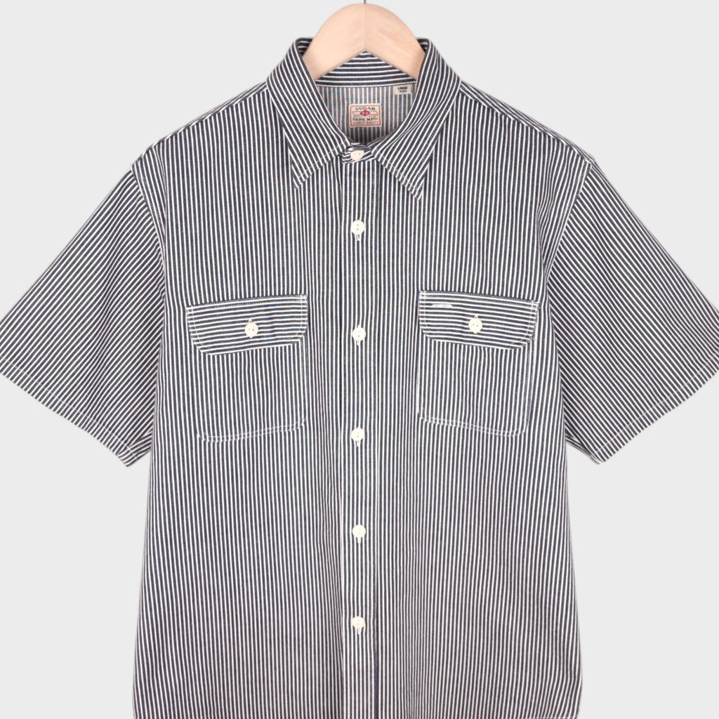 SUGAR CANE Men's Made in Japan Hickory Stripe Short Sleeved Shirt