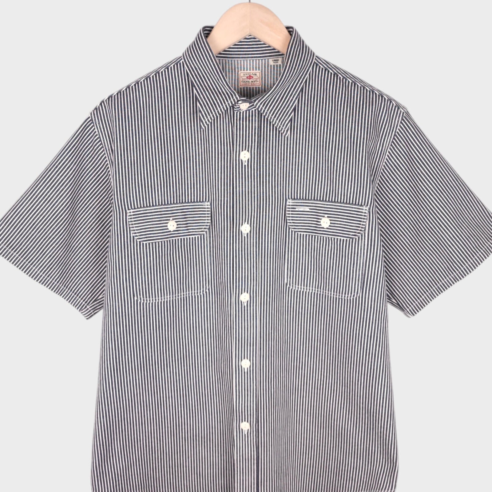 SUGAR CANE Men's Made in Japan Hickory Stripe Short Sleeved Shirt