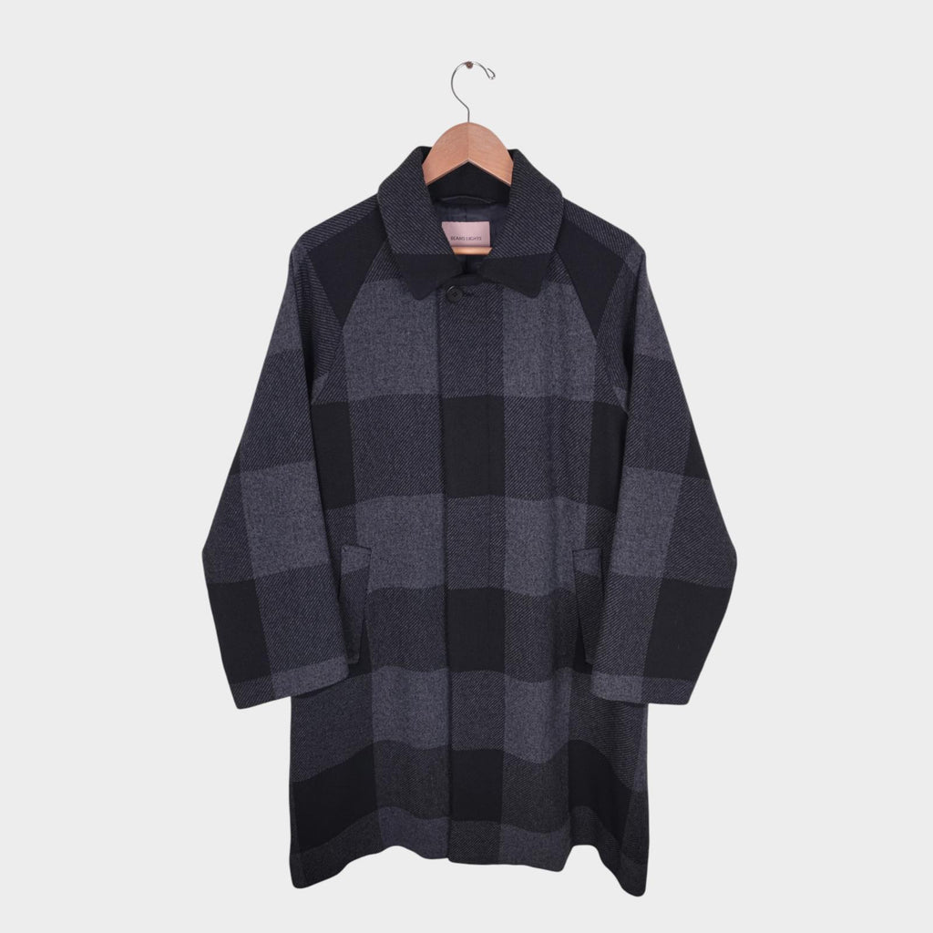 BEAMS LIGHTS Men's Grey Check Heavyweight Knitted Coat