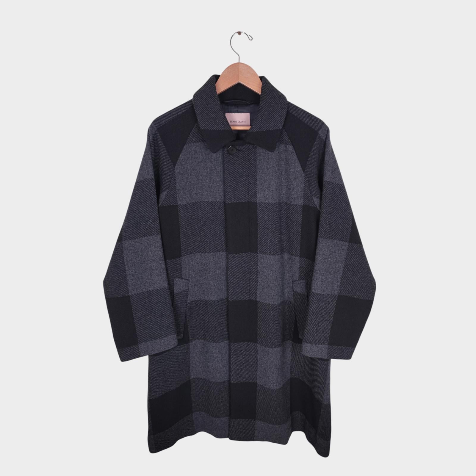 BEAMS LIGHTS Men's Grey Check Heavyweight Knitted Coat