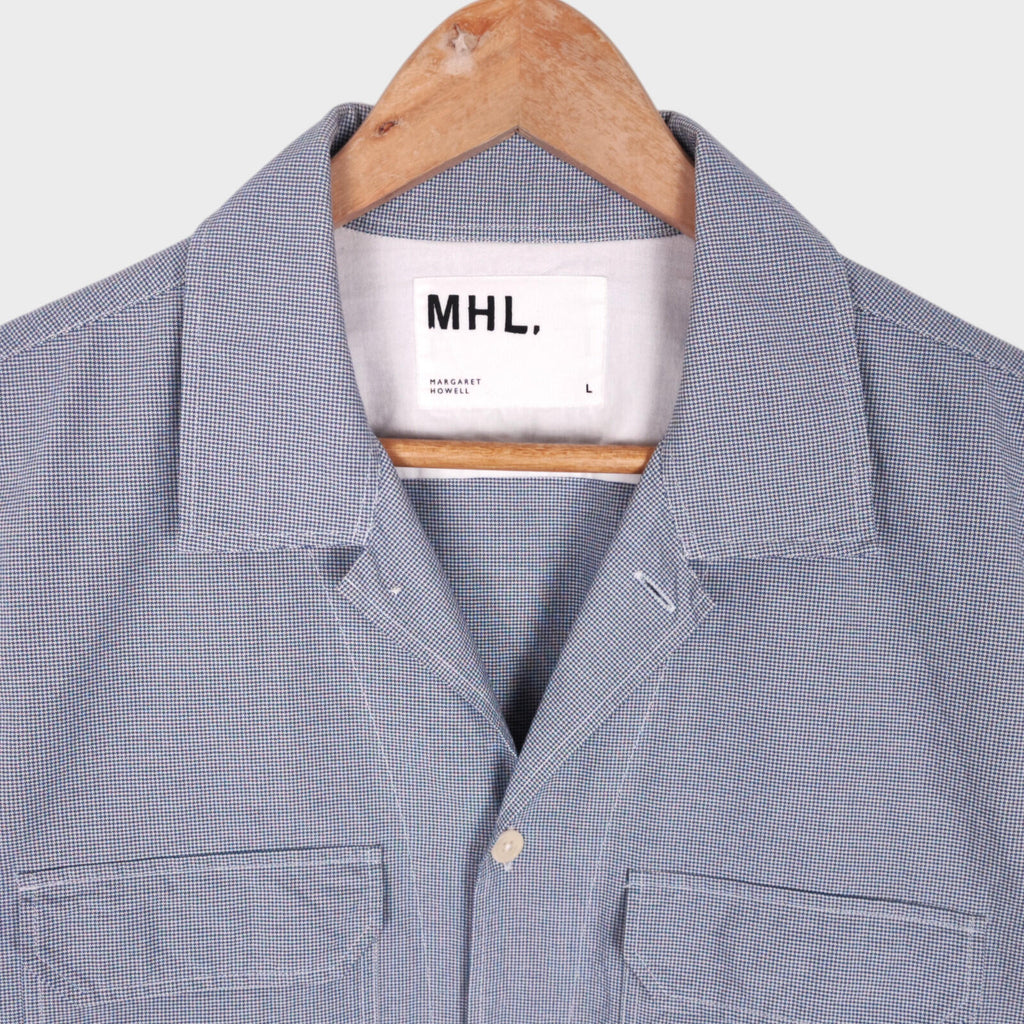 MHL MARGARET HOWELL Men's Blue Short Sleeved Micro Dogtooth Shirt