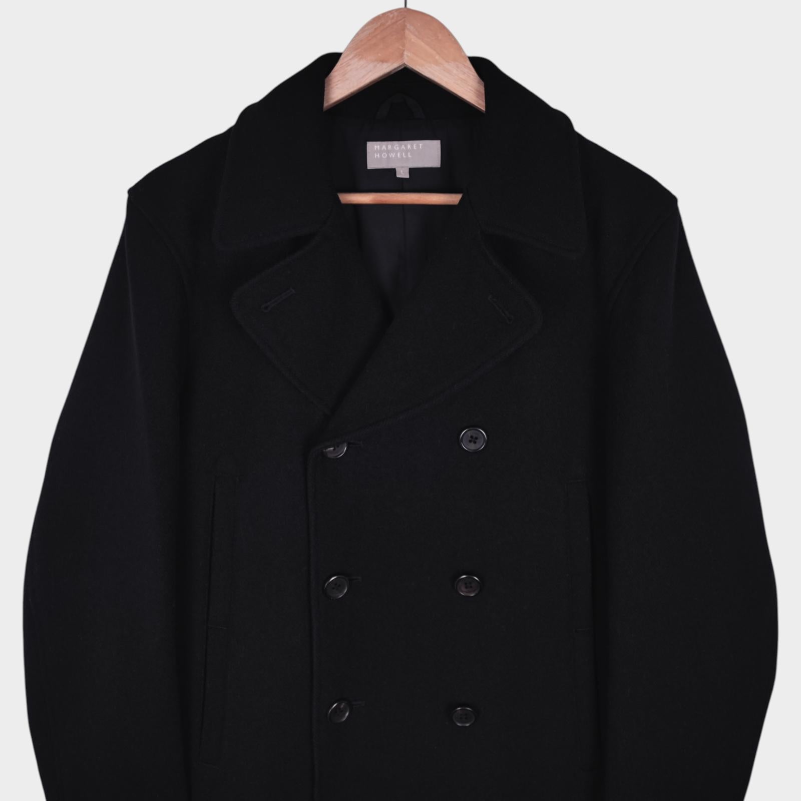 MARGARET HOWELL Men's Black Double Breasted 100% Wool Coat