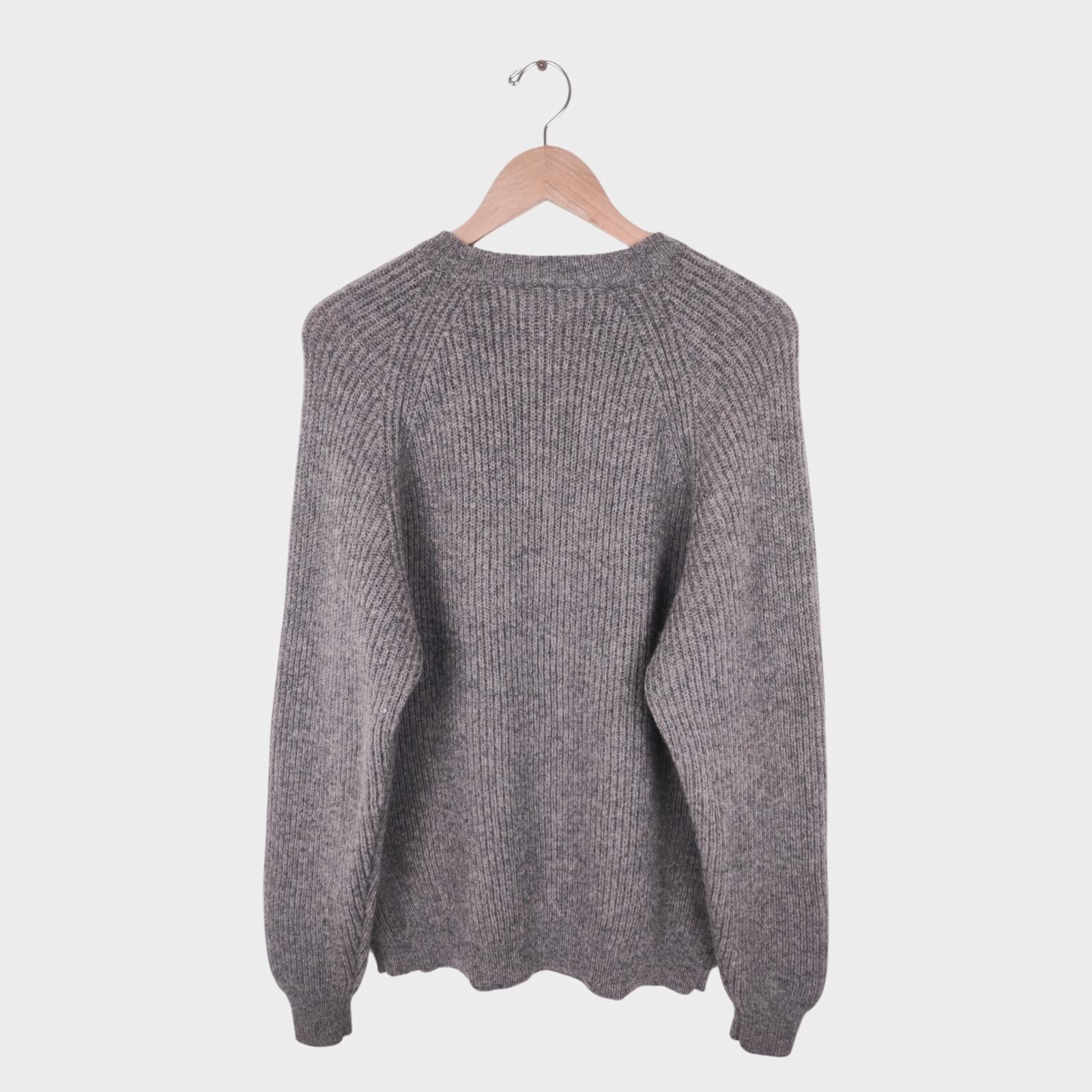 BEAMS Men's Grey 100% Ribbed Wool Jumper