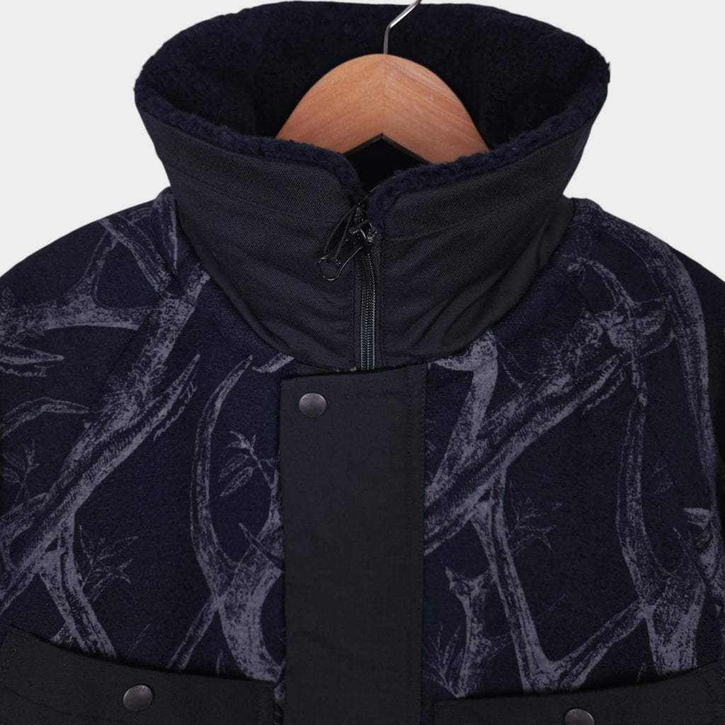 NORBIT BY HIROSHI NOZAWA Men Navy Horn Tree Print Fleece Jacket
